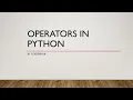 Operators in python Python tutorial HINDI
