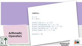 Variable datatypes arithmetic operators with execution in Python