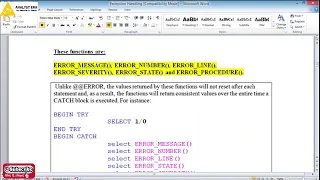 Exceptions Handling Begin Try Statements end Try Catch MS SQL Day 15