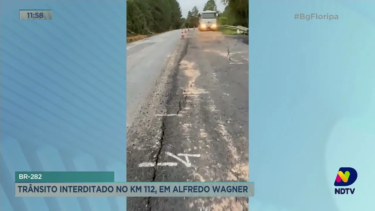 BR-282: trânsito interditado no km 112, em Alfredo Wagner