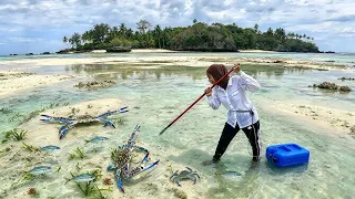Hunting waktu air surut kering banyak panen Kepiting & Seafood Melimpah masak saos padang