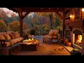 Download Lagu Elegant Piano Jazz on a Cozy Autumn Porch 🍁 Fireplace \u0026 Rain Sounds for Good Mood