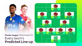 premier league matchweek 31 predicted line ups team news injuries u0026 suspensions