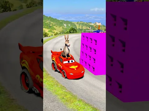 Weird Cars Going Through Two Big Spike Bollard Crash in BeamNG.drive
