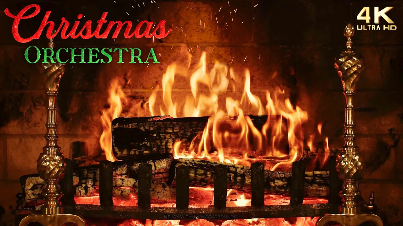 🔥 Christmas Fireplace w/ Festive Instrumental Orchestra Christmas Music