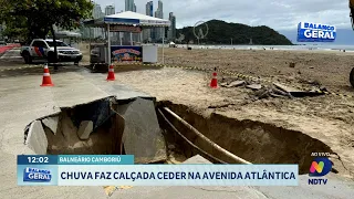 Chuva provoca desabamento de calçada na Avenida Atlântica em Balneário Camboriú