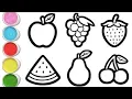 Fresh Nutritious Fruits Drawing Painting Coloring for Kids Toddlers Healthy Fruits