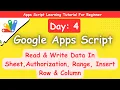 Read Write Data in Google Sheets Authorization Insert Rows Columns Rename Spreadsheet Sheet