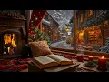 Winter Reading Jazz Nook for Readers ❄️ Fireplace Glow and Enchanted Snowy Outside Window