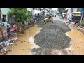 Download Lagu Nicely Skilled bulldozer Pushing Gravel Clearing Water To build Foundation road with 5Ton dump truck