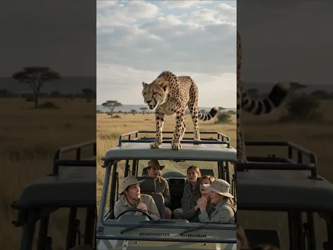 Cheetah on the Safari Car! Tourists Freeze in Fear  (AI-Generated | # #stylegan #wildlife