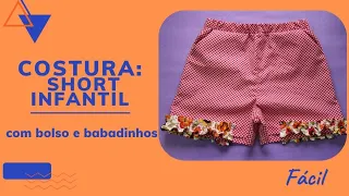Costura do Short infantil com bolsos e babadinhos, Cós de elástico, passo a passo