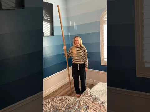 Ready for my unexpected guests 🤪💙☁️ #painting #DIY blue gradient striped walls for guest bedroom