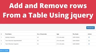 Dynamically Add and Remove rows From a HTML Table Using jQuery