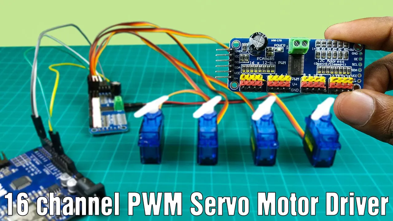 16 channel servo controller with Arduino \| PCA9685 16 channel PWM servo motor driver tutorial