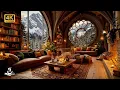 Whispering Winter Library Jazz ❄️ Candlelit Reading Haven \u0026 Snowy Pines Calm Piano for Deep Focus