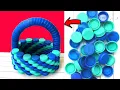 DIY Basket with Plastic Bottle Caps II Best out of Waste II Bottle Cap Crafts ideas