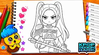 Mira Huntrix Chibi Coloring Page K-Pop Demon Hunters Fan Art Tutorial