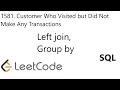 LeetCode 1581 Customer Who Visited but Did Not Make Any Transactions Left Join Group By SQL