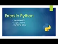 Errors in Python Syntax Logical and Runtime error Unit-2 Class-11th CBSE Computer Science