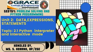 GRACE COE-CSE-GE8151-PSPP-Unit II-Topic 2 1 - Python interpreter and interactive mode