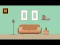 SIMPLE DESIGN LIVING ROOM - TUTORIAL FLAT DESIGN ADOBE ILLUSTRATOR