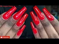Acrylic Full Set Coffin Shape Red Color Nails Tutorial