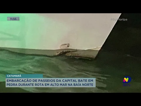 Catamarã bate em pedra durante rota em alto mar na baía norte em Florianópolis