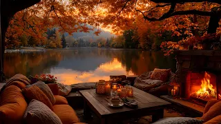 Warm Autumn Afternoon by the Lake Gentle Piano and Crackling Fire for Relaxation