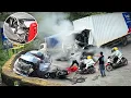 INNALILLAHI !!! Detik Detik Mengerikan Pemotor Terjatuh, Truk Dan Mobil Remuk Akibat Insiden Fatal