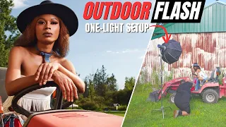 outdoor one light flash setup behind the scenes with model breanna fallen fashion campaign