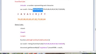 STRINGS FROMCHARCODE METHOD IN JAVASCRIPT DEMO