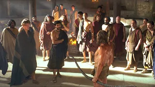 they mock an old soldier and throw food at him completely unaware that he is their king