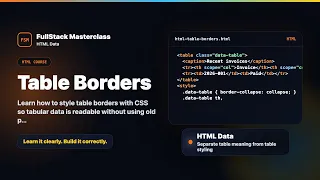 HTML Table Borders - HTML Data Foundation FullStack Masterclass HTML Course