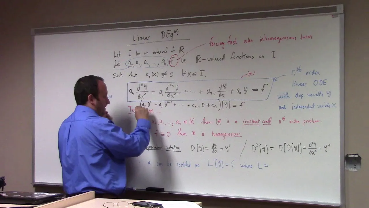 DEqns: theory of n-th order linear ODEs, Wronskian and solution sets, 9-13-18 part 1
