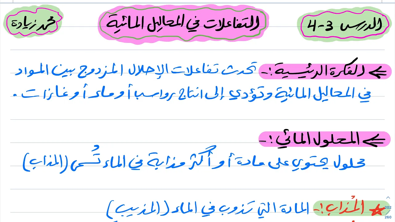 التفاعلات في المحاليل المائية كيمياء اول ثانوي 1444