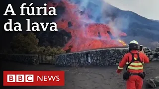 Vulcao em erupcao nas Canarias fabricas sao varridas pelo rio de lava