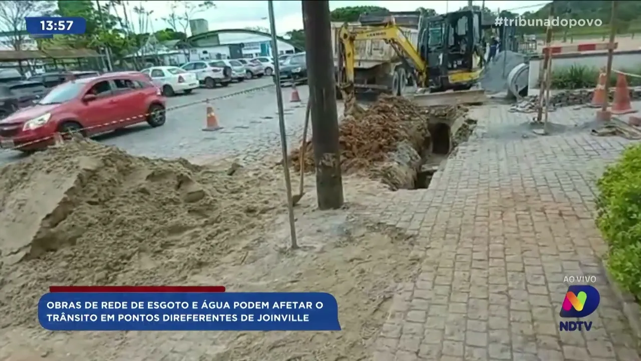 Obras de rede de esgoto e água podem afetar o trânsito em pontos diferentes de Joinville