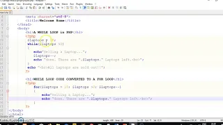 PHP Lecture 10 CONVERTING A WHILE LOOP CODE TO A FOR LOOP IN PHP