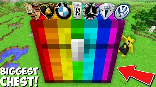 I found BIGGEST CHEST with MOST POPULAR CAR BRANDS in Minecraft ! RAREST RAINBOW CHEST WITH CAR !