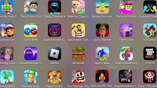 Grimace Monster Scary Survival,Poppy Playtime Chapter 6,Eyes The Horror,Barry's Police Girl,Roblox..