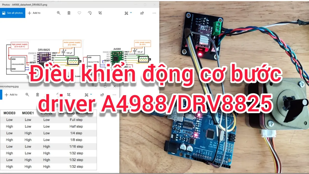 Điều khiển động cơ bước dùng Arduino - Driver A4988, DRV8825 - Chỉnh vi bước