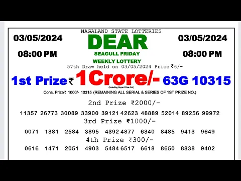 Download MP3 🔴 Lottery Sambad Live 08:00pm 03/05/24 Evening Nagaland State Dear Lottery Result Pdf Download