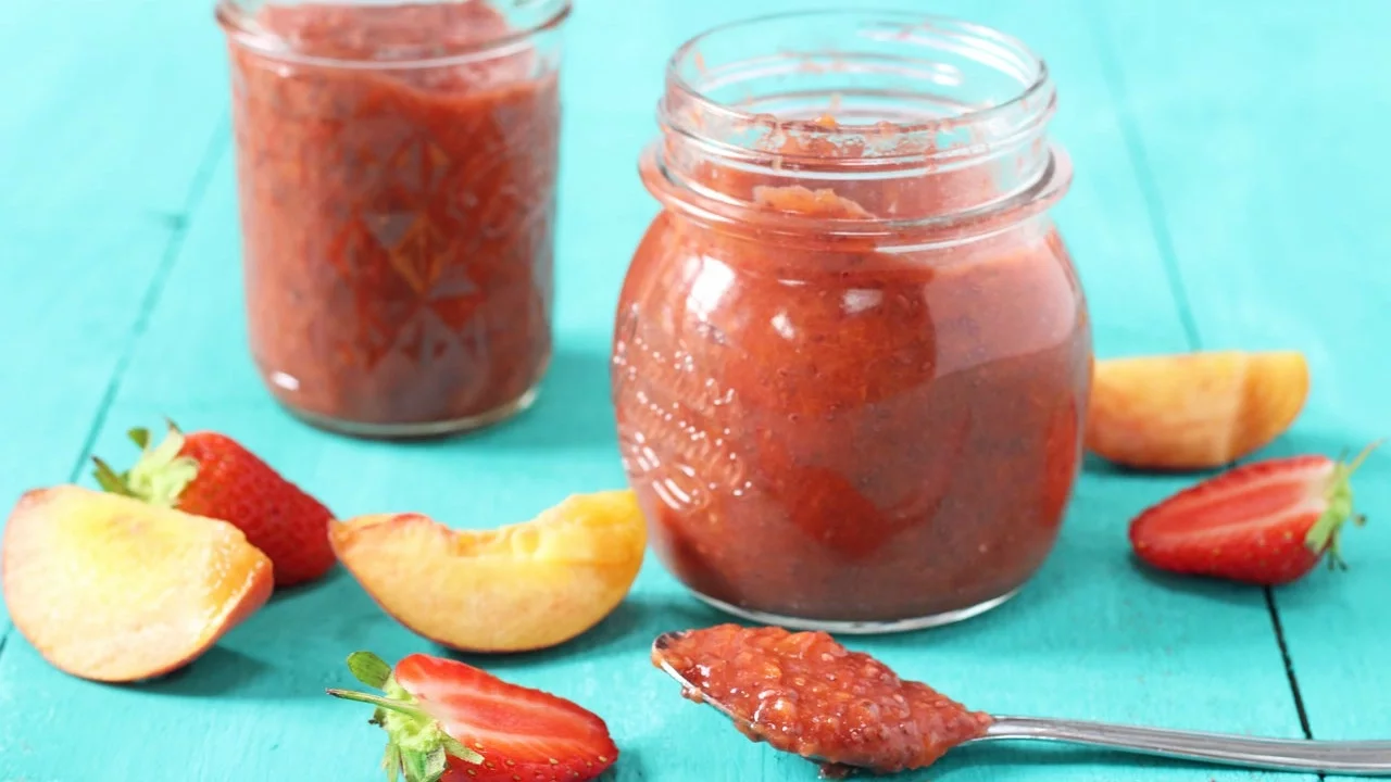 Strawberry & Peach Chia Seed Jam   Healthy Jam Recipe