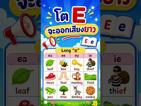 ໂຕ E ຈະອອກສຽງຍາວ, long sound E, Long Vowel Letter e - ea/ee/ey/ie - English4abc - Phonics