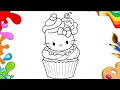 Hello Kitty Cupcake Coloring Page Cute Kitty Dessert Drawing for Kids
