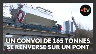 Convoi exceptionnel de 165 tonnes : le camion se renverse sur un pont et menace de tomber