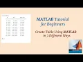Creating Table in MATLAB MATLAB Tutorial for Beginners