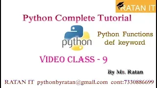 Python Tutorial class-9 Functions In Python part-1 By Ratan sir