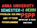 GE3151 Problem solving and Python Programming PSPP Important Questions